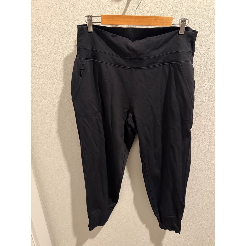 Athleta Womens Black Trekkie Joggers Wide Ribbed Waistband Pockets Size Large LP